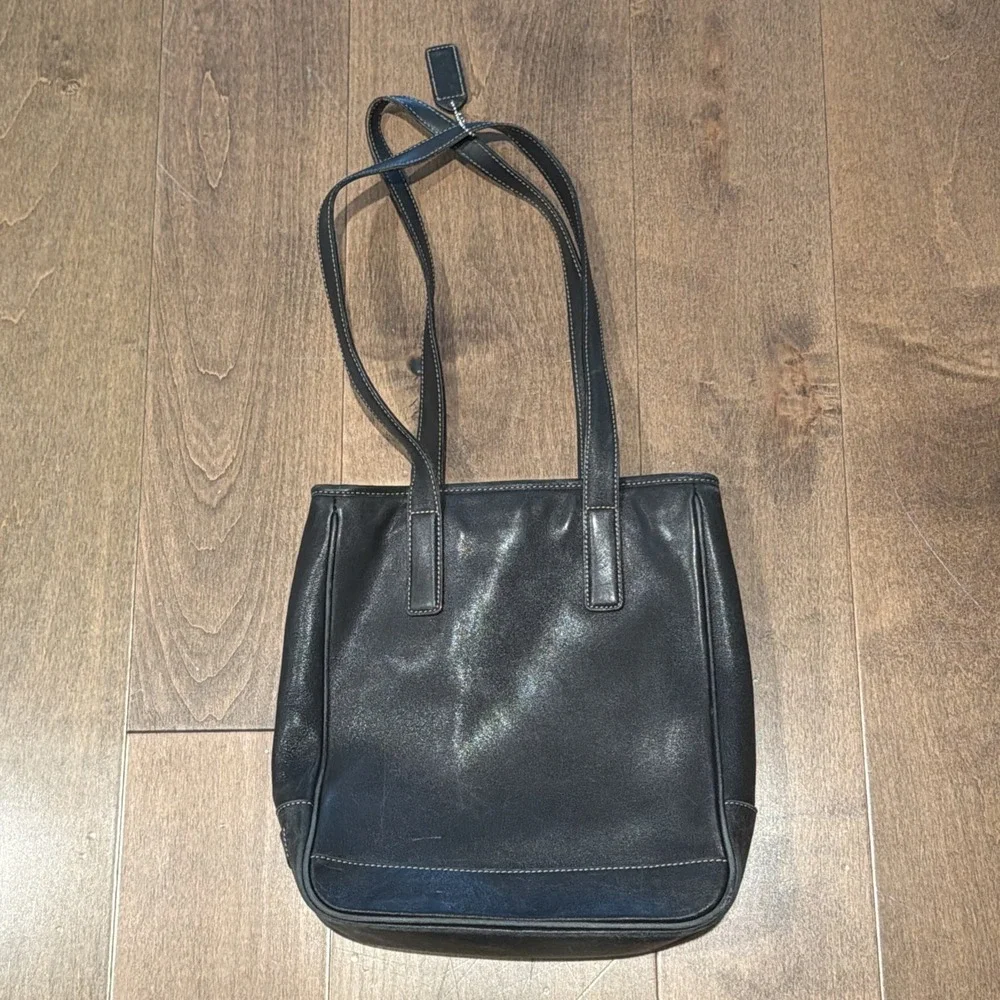 COACH Hamptons Lunch Market Tote Black Leather Shoulder Bag Vintage 7776
